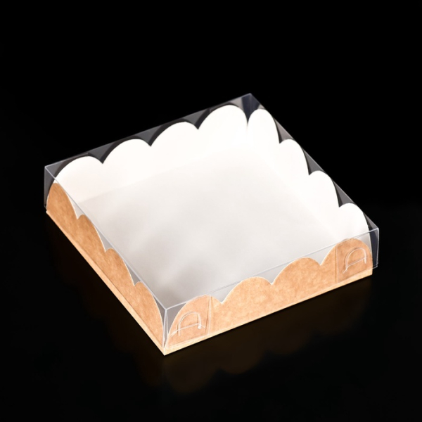 Коробка для печенья с пластиковой крышкой Крафт 12х12х3 см