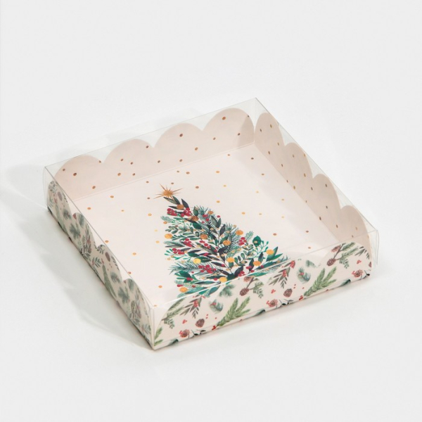 Коробка для сладостей с пластиковой крышкой «Ёлка» 13×13×3 см