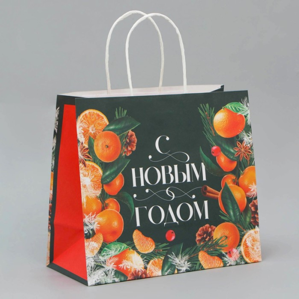 Пакет подарочный Крафт «Новогодняя суета» 25×22×12 см