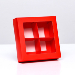 Коробка для 4 конфет с окном Красный 12.5×12.5×3.5 см
