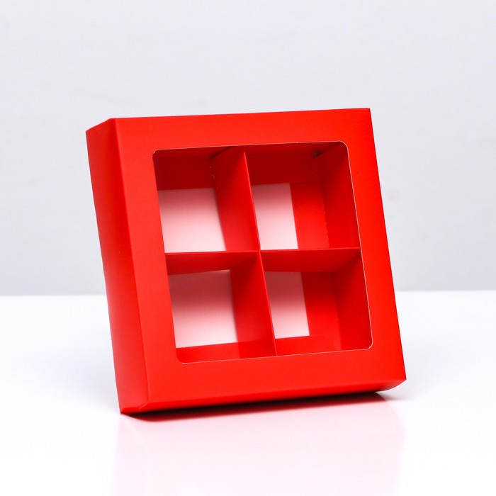 700-2025-12-01T001801.793 Коробка для 4 конфет с окном Красный 12.5×12.5×3.5 см — изображение 1