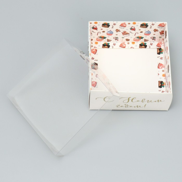 Коробка для сладостей с пластиковой крышкой «С Новым годом» 12×6×11.5 см