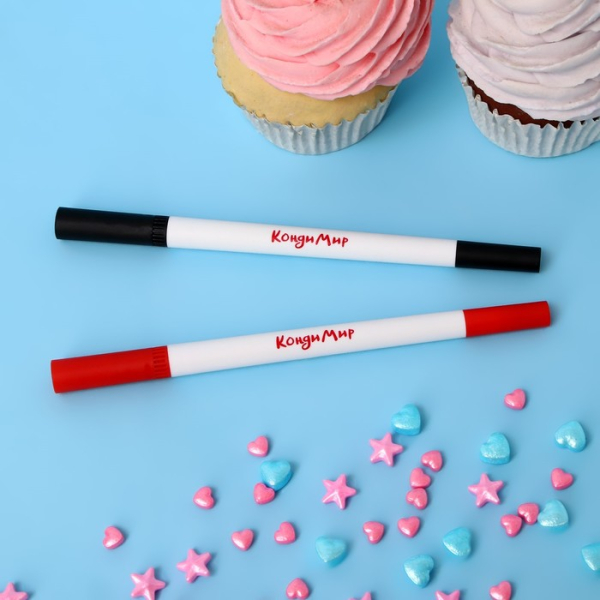 Набор маркеров пищевых для десертов 2 шт., 16.5см, чёрный+красный