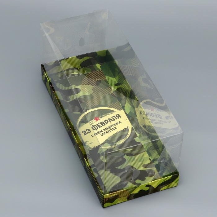 700-2026-01-15T221435.860 Коробка под рулет с прозр. крышкой «23 февраля» 30×12×12 см — изображение 1