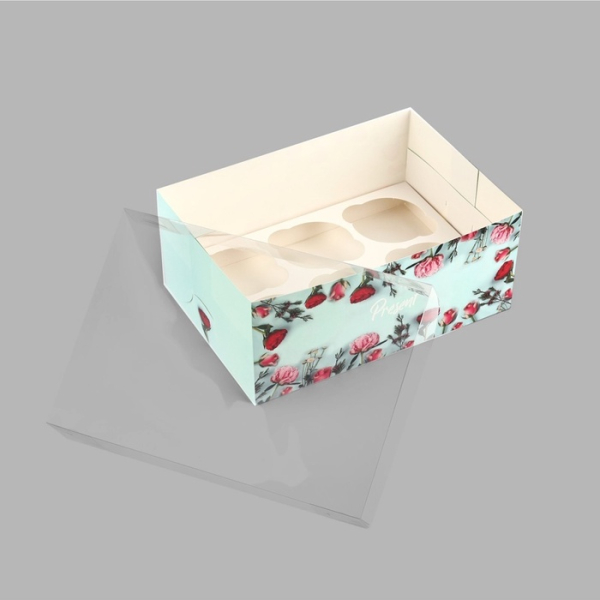 Коробка на 6 капкейков с прозрачной крышкой "Present" 23×16×10 см