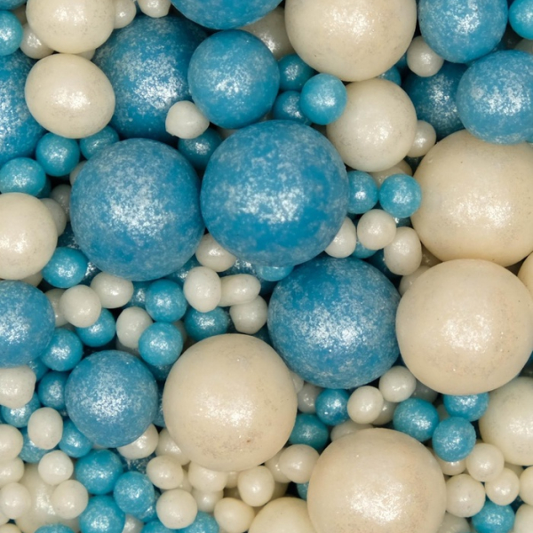 Посыпка из дутого риса Жемчуг бело-голубой микс 50 г