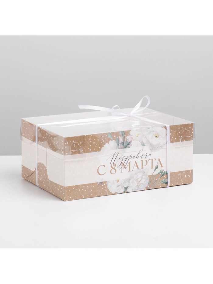 700-2026-01-17T190843.081 Коробка на 6 капкейков с окошком "С 8 марта" 23x16x10 см — изображение 1