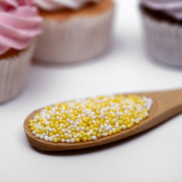 Посыпка из дутого риса Бисер Цветной желтый-серебряный 50 г