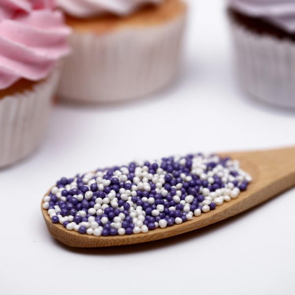 Посыпка из дутого риса Бисер Цветной серебряно-сиреневый 50 г