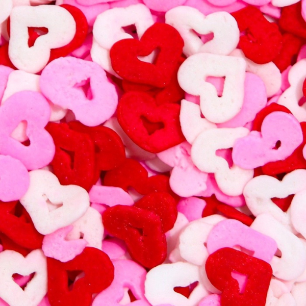 Посыпка кондитерская "Сердца сквозные" микс - красная, белая, розовая 50 г
