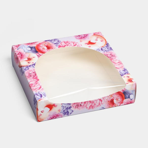 Коробка с прозрачным окном «Пончики» 20×20×5 см