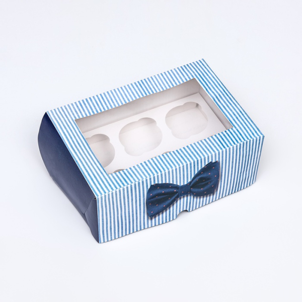 Коробка на 6 капкейков с окошком «Настоящему мужчине» 25×17×10 см