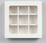 Коробка для 9 конфет с окном раздвижная Белый 13.8х13.8х3.8 см