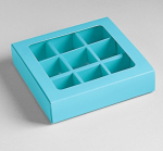 Коробка для 9 конфет раздвижная Бирюзовая 13.5×13.5×3.5 см