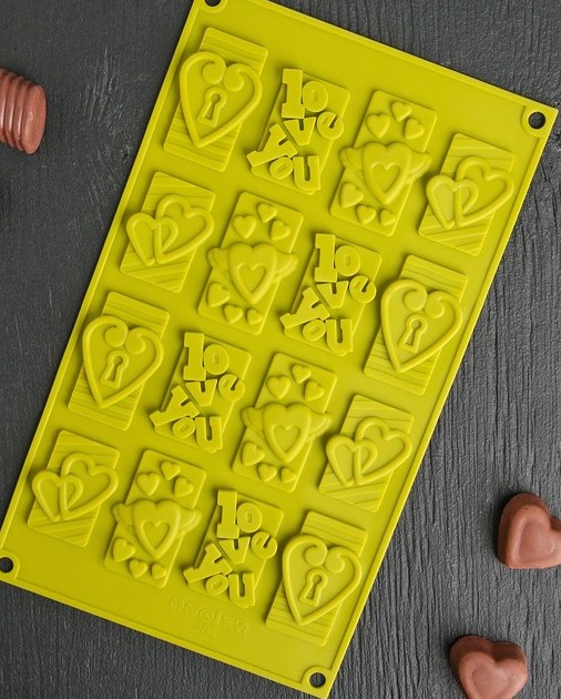 700-43 Форма силиконовая для шоколада Любовь 16 шт — изображение 1