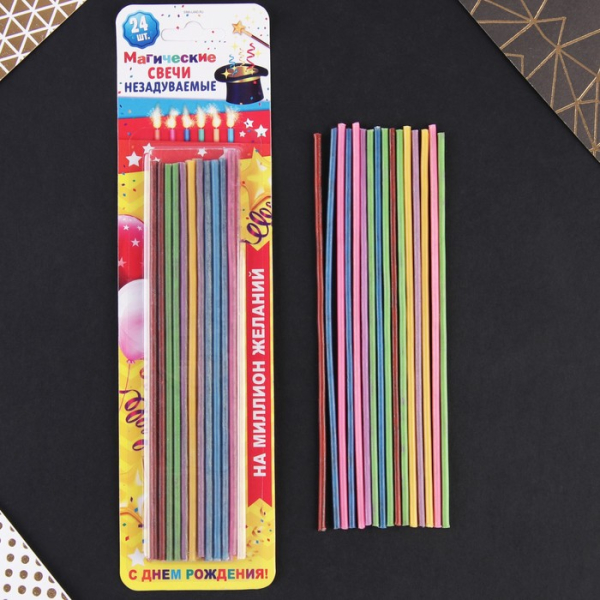 Свечи для торта незадуваемые «Разноцветные», 24 шт. 16.8 см