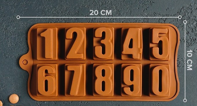 700-74 Форма силиконовая для шоколада Цифры 20х11 см — изображение 1