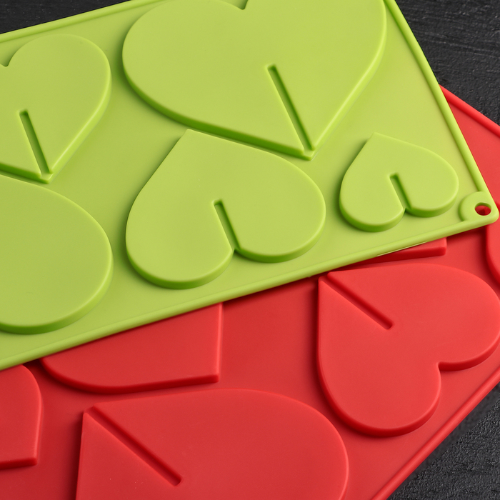700-80 Форма силиконовая для шоколада Сердце 3D 6 шт — изображение 1