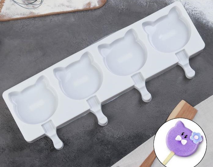 700-94 Форма силиконовая Эскимо-кошечки 4 шт — изображение 1