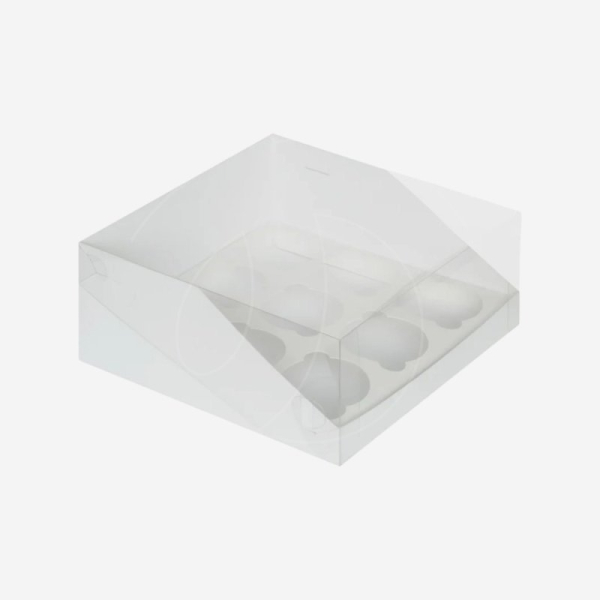 Коробка на 9 капкейков с прозрачной крышкой Белая 25х25х10 см