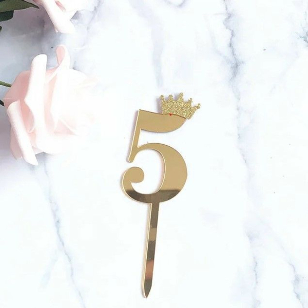Топпер декоративный Малая Цифра"5" Золото 6,2 см