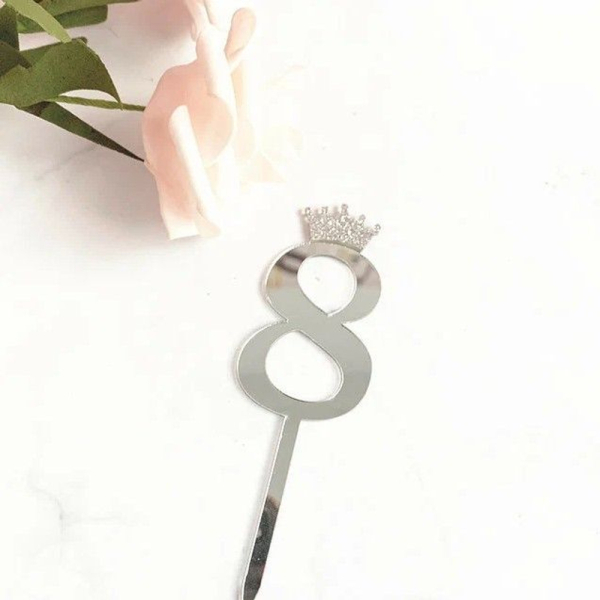 Топпер декоративный Малая Цифра "8" Серебро 6,2 см