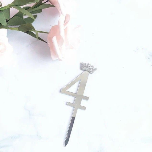 Топпер декоративный Малая Цифра "4" Серебро 6,2 см