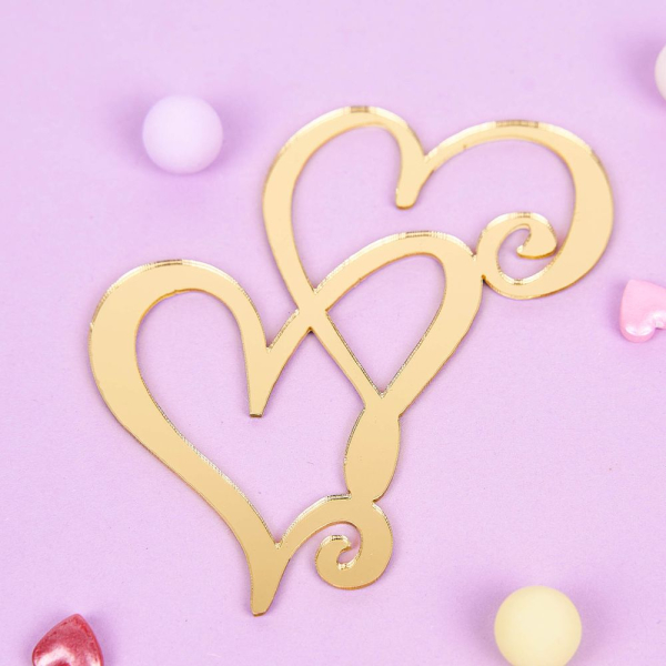 Топпер украшени фигурное "Два Сердца" Золото