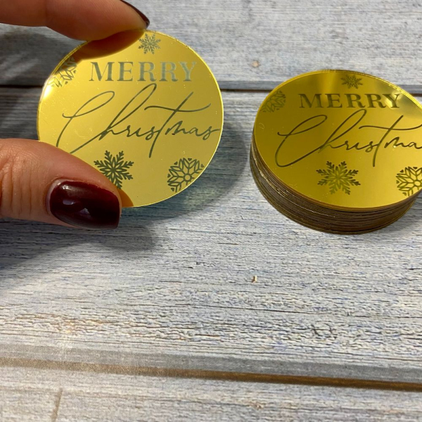 Топпер на торт новогодний Круг «Merry christmas №2» Золото