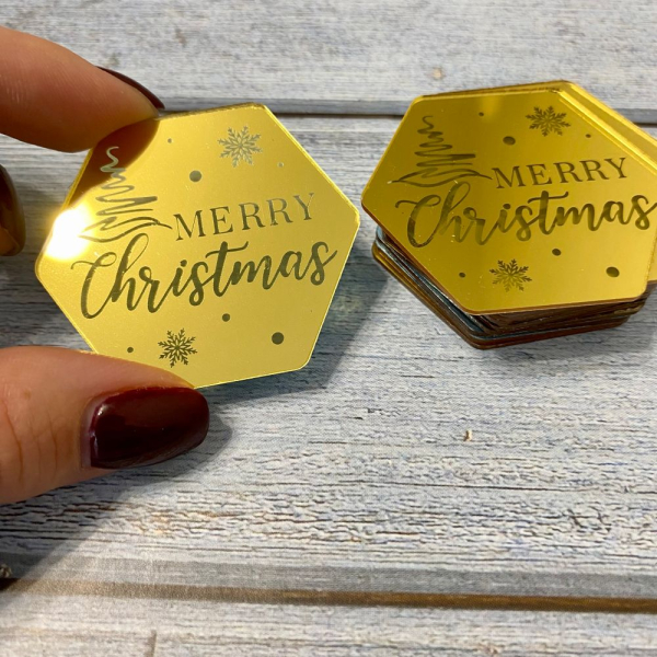 Топпер на торт новогодний Ромб «Merry christmas» Золото