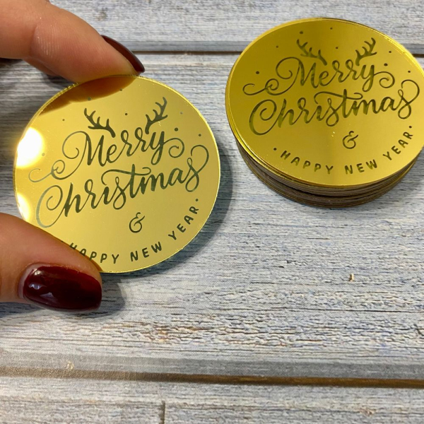 Топпер новогодний на торт Круг «Merry christmas №4» Золото