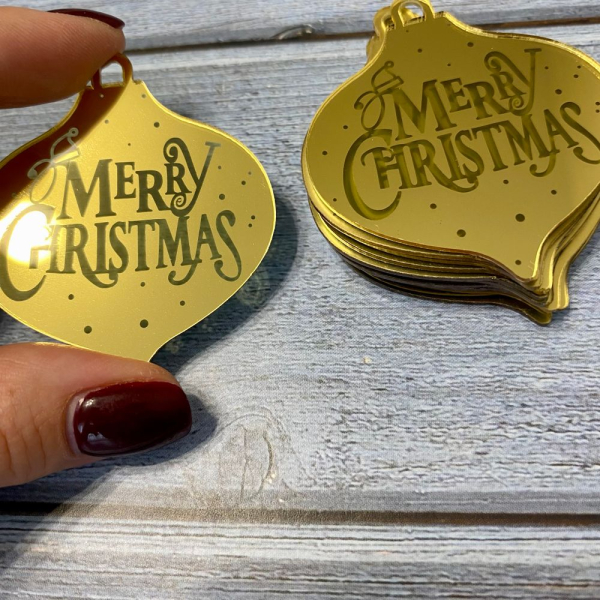 Топпер на торт новогодняя игрушка «Merry christmas» Золото