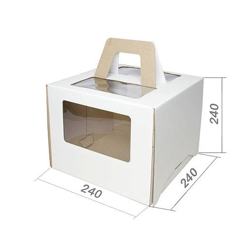 Коробка для торта с окном и ручкой Белая 24х24х24 см