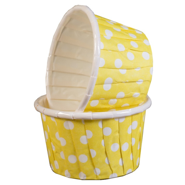 Капсула бумажная с подворотом Жёлтая в белый горошек D50 H40 1 шт