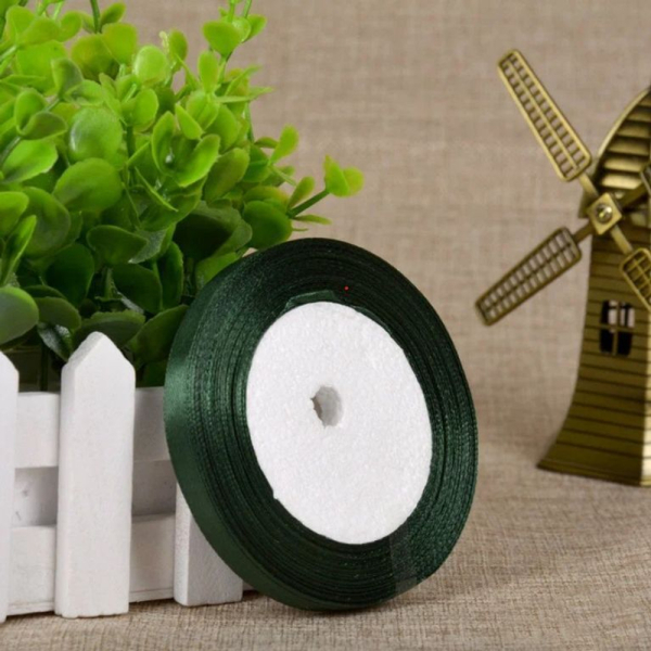 Лента для декора и упаковки Атласная Темно-зеленый 12 мм 23 м