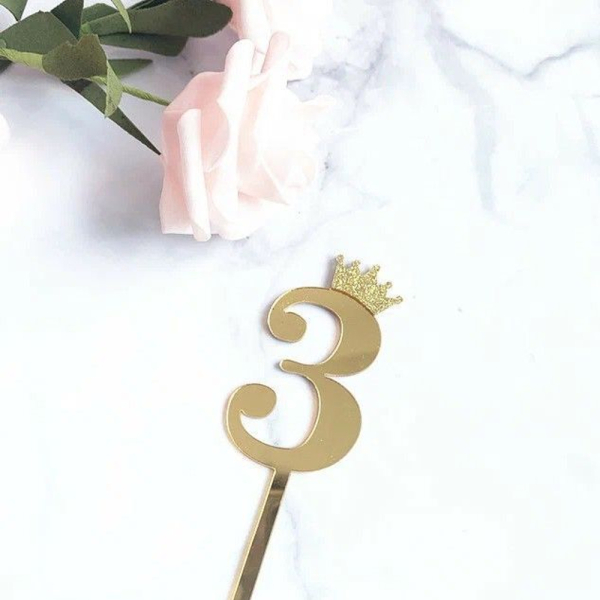 Топпер декоративный Малая Цифра "3" Золото 6,2 см