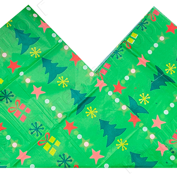 Бумага тишью "Merry Christmas" зеленая с елками и подарками 50х66 см 5 шт