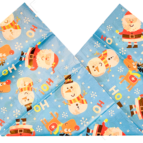 Бумага тишью "Merry Christmas" синяя с оленm/снеговик/Санта 50х66 см 5 шт