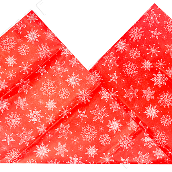 Бумага тишью "Merry Christmas" красная с белыми снежинками 50х66 см 5 шт