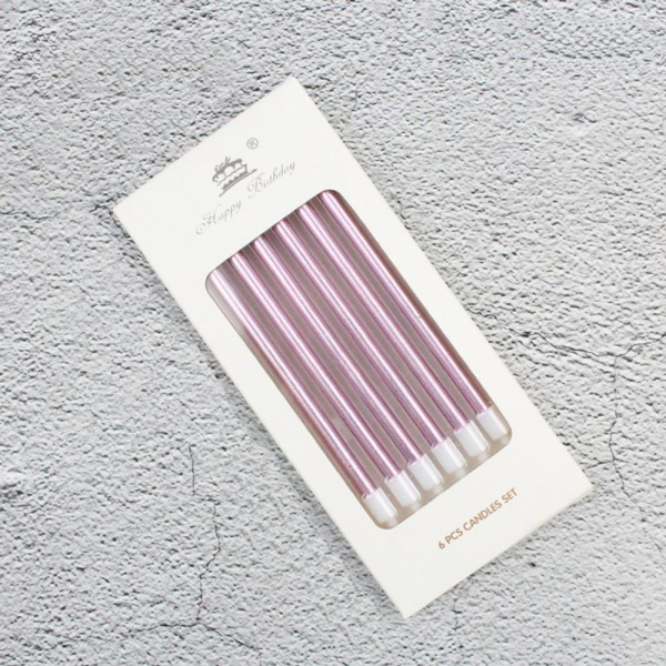 Набор свечей для торта «Happy Birthday, 6 в 1» Розовый металлик