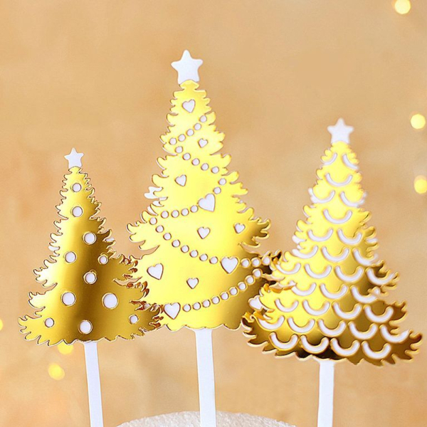 Топпер на ножке "Ёлочка" Большая Золото-белая 10,5 см