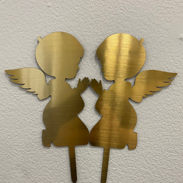 Топпер на ножке акриловый "Два Ангела" Золото