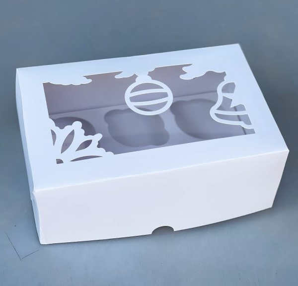 Коробка на 6 капкейков с окном Белая «Игрушки»