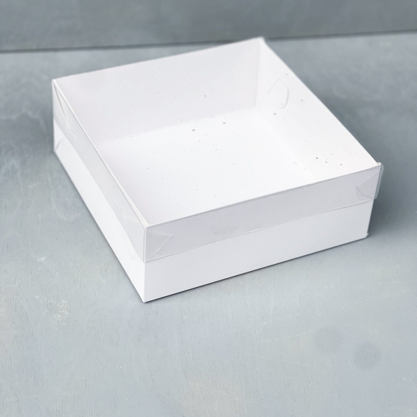 Коробка для зефира с пластиковой крышкой Белая 18х18х7 см