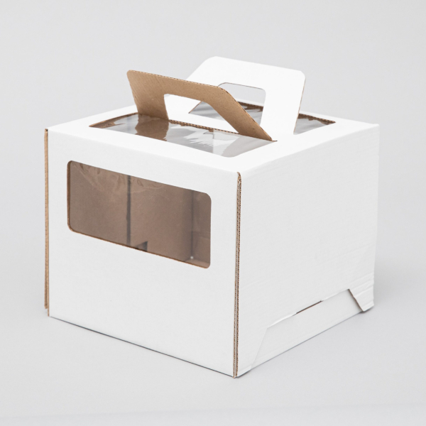 Коробка для торта с окном и ручкой Белая 28х28х20 см