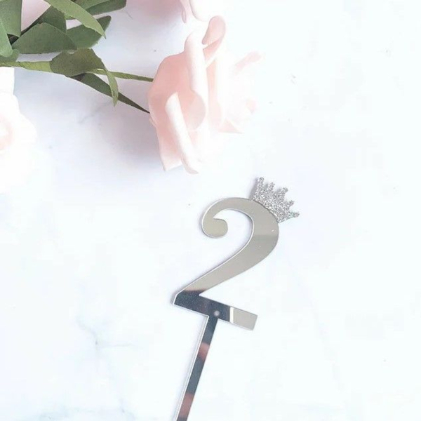 Топпер декоративный Малая Цифра "2" Серебро 6,2 см