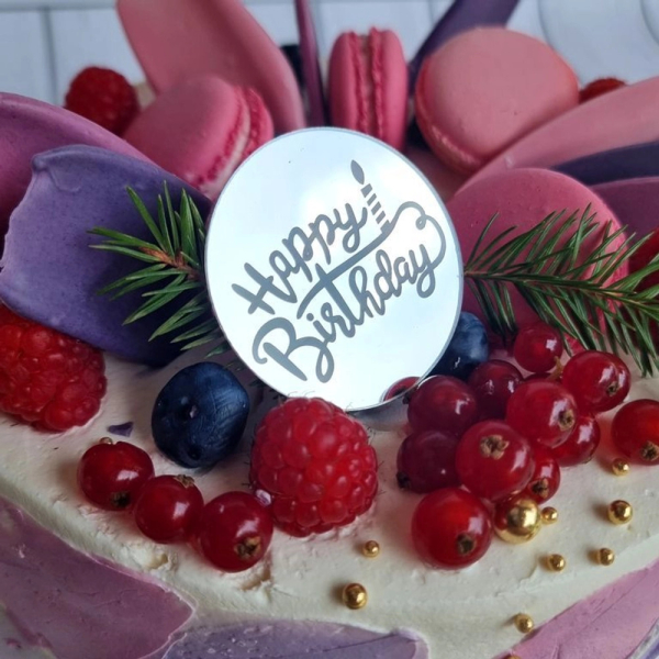 Топпер круглый «Happy Birthday» серебро, 1 шт