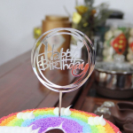 Топпер для торта на ножке "Happy Birthday" Сердечки Круг Серебро — изображение 2