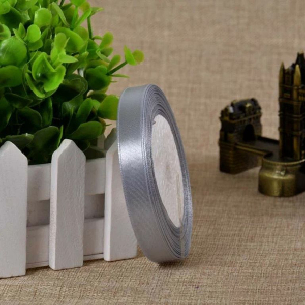 Лента для декора и упаковки Атласная Серебряная 12 мм 23 м