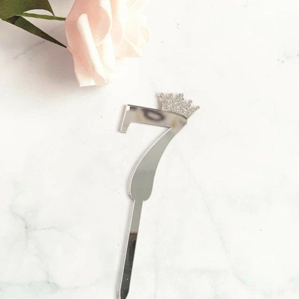 Топпер декоративный Малая Цифра "7" Серебро 6,2 см